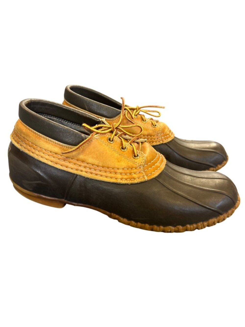 VTG L.L.Bean Maine Hunting Duck Shoes Men's13M Brown Tan Leather Rubber - Picture 3 of 7